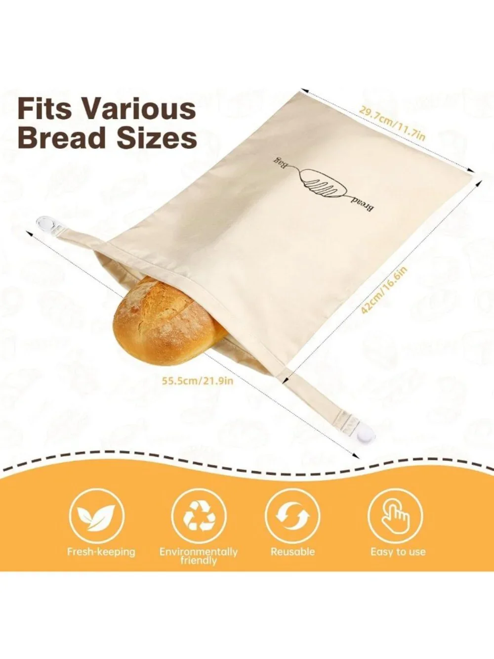 2 Pack XL Reusable Beeswax Bread Bags - Organic Linen Storage for Sourdough